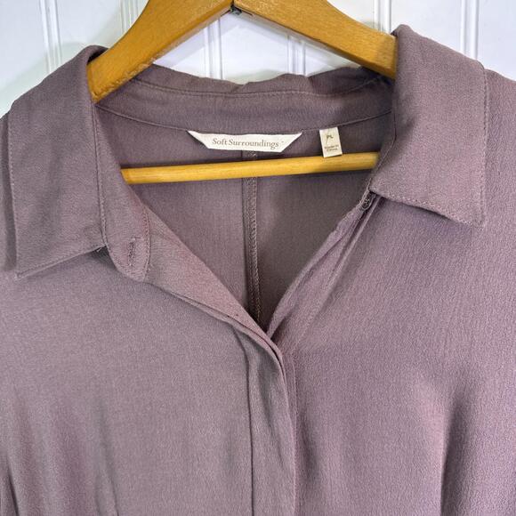 Soft Surroundings Women's Laurel Maxi Shirtdress 3/4 Sleeve PL Pockets Modest - Picture 3 of 8
